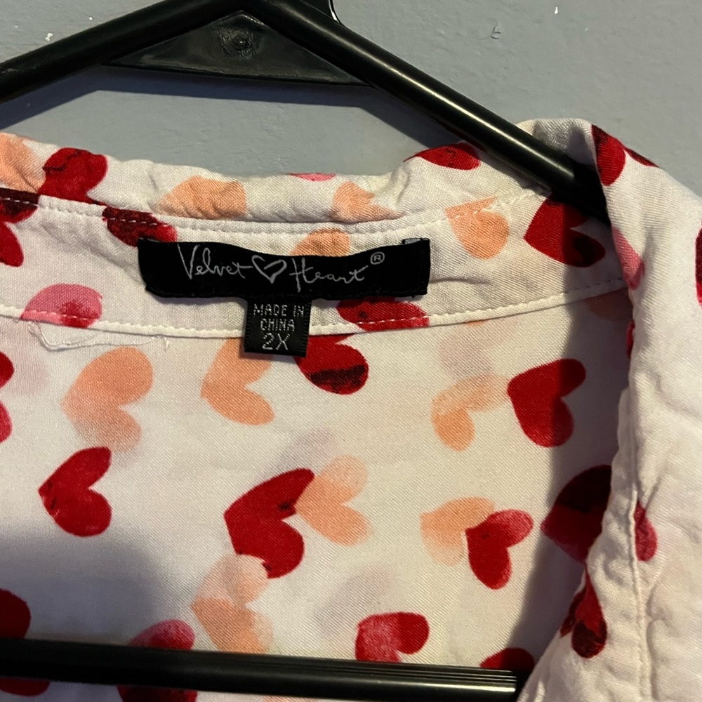 Heart print button down Quarter sleeve